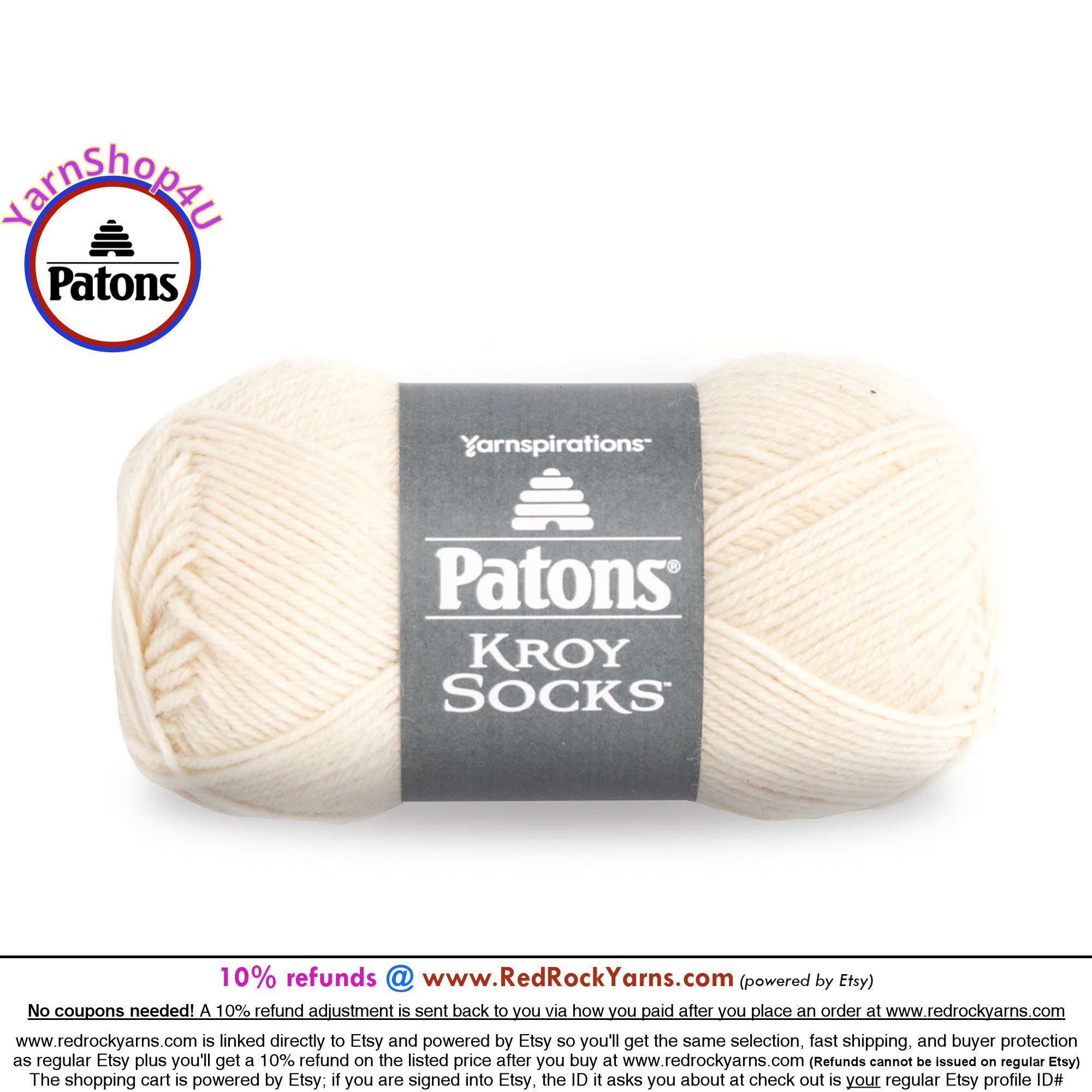 MUSLIN - Patons Kroy Socks Yarn is 1.75oz, 166yds Super Fine Weight (1)  Sock Yarn. A Blend of 75/25% Wool/Nylon (50g