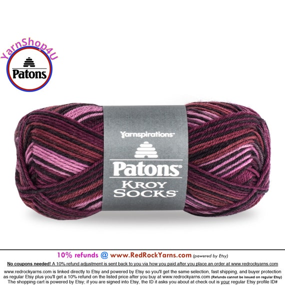 AMETHYST STRIPES Patons Kroy Socks Yarn is 1.75oz 166yds Super Fine Weight 1  Sock Yarn. A Blend of 75/25% Wool/nylon 50g 152m 