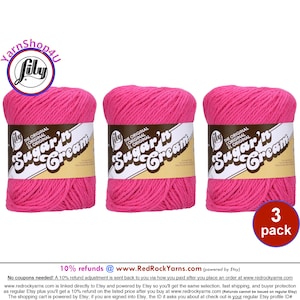 HOT PINK 3 Pack! 2.5oz | 120yd The Original Lily Sugar N Cream 100% Cotton Yarn. 3 Skeins Bulk Buy!