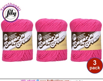 HOT PINK 3 Pack! 2.5oz | 120yd The Original Lily Sugar N Cream 100% Cotton Yarn. 3 Skeins Bulk Buy!