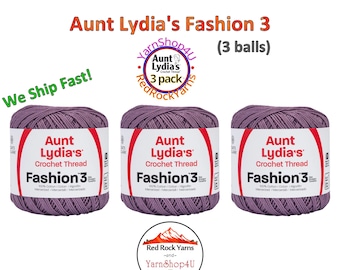 PLUM Fashion 3 Size Aunt Lydia Crochet Thread. One 3 Pack of Aunt Lydia's Fashion 3 Crochet Thread. 3 balls/150yds each. Item #182.0871