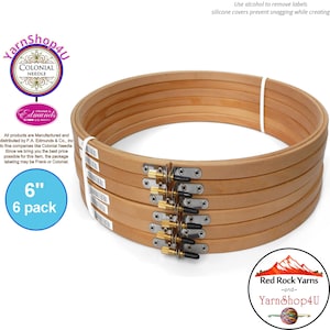 6" Pack of 6 Embroidery hoops. Frank A Edmunds / Colonial Needle Quality Hoops hard wood w/ Smooth rounded edges and screw caps. CNEH-6N
