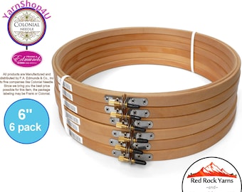 6" Pack of 6 Embroidery hoops. Frank A Edmunds / Colonial Needle Quality Hoops hard wood w/ Smooth rounded edges and screw caps. CNEH-6N