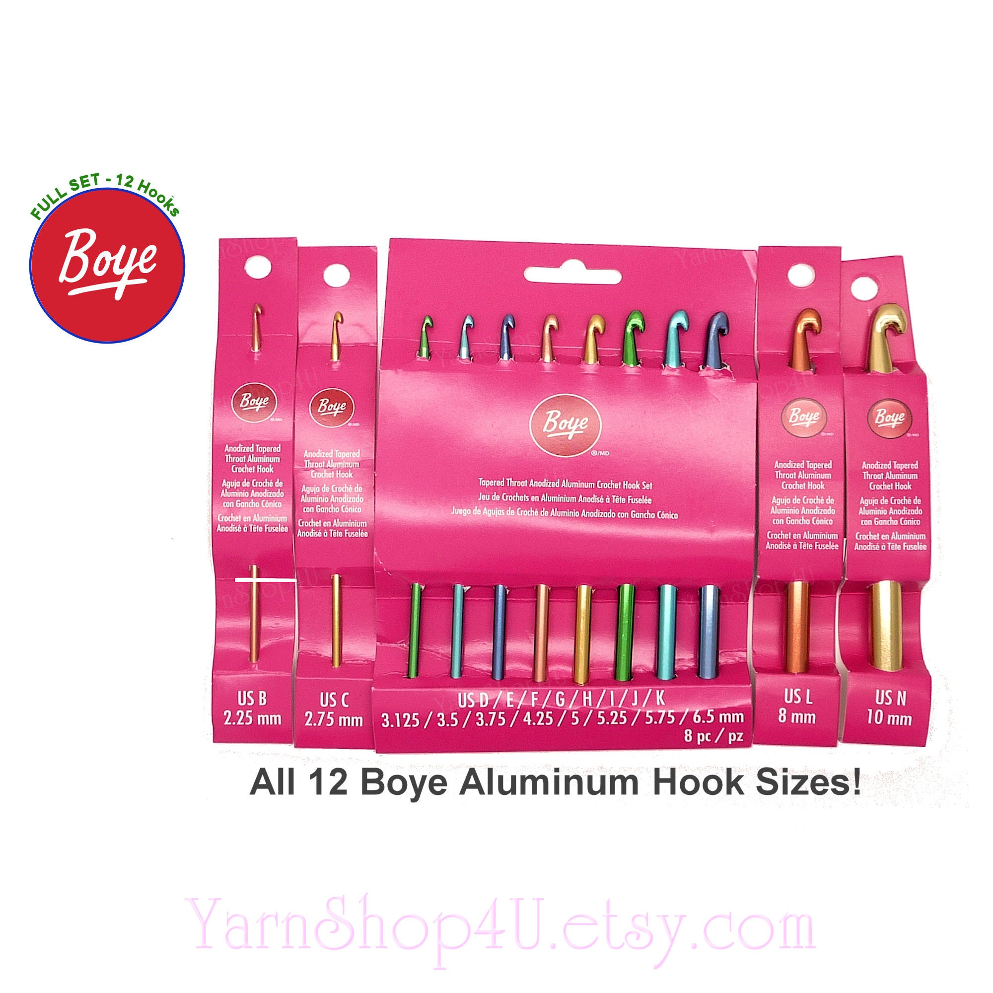 12pc Boye Crochet Hook collection! You get ALL the Boye Aluminum
