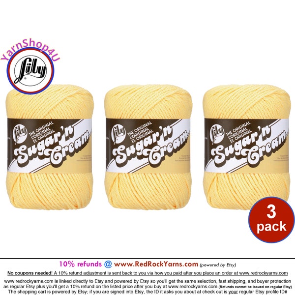 YELLOW 3 Pack! 2.5oz | 120yd The Original Lily Sugar N Cream 100% Cotton Yarn. 3 Skeins Bulk Buy!