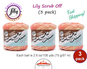 PAPAYA 3 Pack! Lily Scrub Off - 2.6oz | 106yds each. Lily Sugar'n Cream. 100% Textured Cotton Yarn. 3 skeins = Bulk Buy!