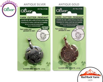 Antique Silver or Antique Gold Clover Yarn Cutter Pendant w/ large cutting access grooves. Cord not included (Silver #3106, Gold #3105)