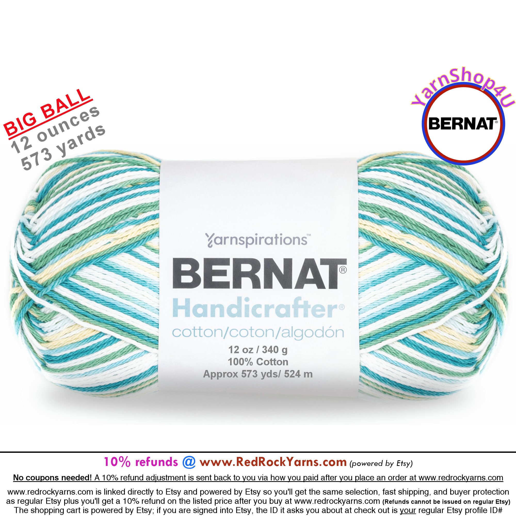 Bernat Handicrafter Cotton Big Ball Damask Ombre Yarn - 2 Pack of