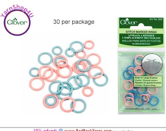 30pc Clover Stitch Ring Markers. 10 Small and 20 Large in a Vinyl Pouch. Pink and Blue. Closed Ring Stitch Marker. Smooth Non-flexible. #329