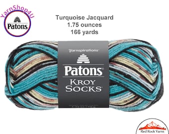 TURQUOISE JACQUARD - Patons Kroy Socks Yarn is 1.75oz | 166yds Super Fine Weight (1) Sock Yarn. A Blend of 75/25% Wool/Nylon (50g | 152m)