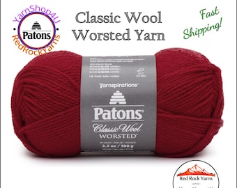 BRIGHT RED - Patons Classic Wool Worsted Yarn Medium Weight (4). 100% wool yarn. 3.5oz | 194 yards (100g | 177m)