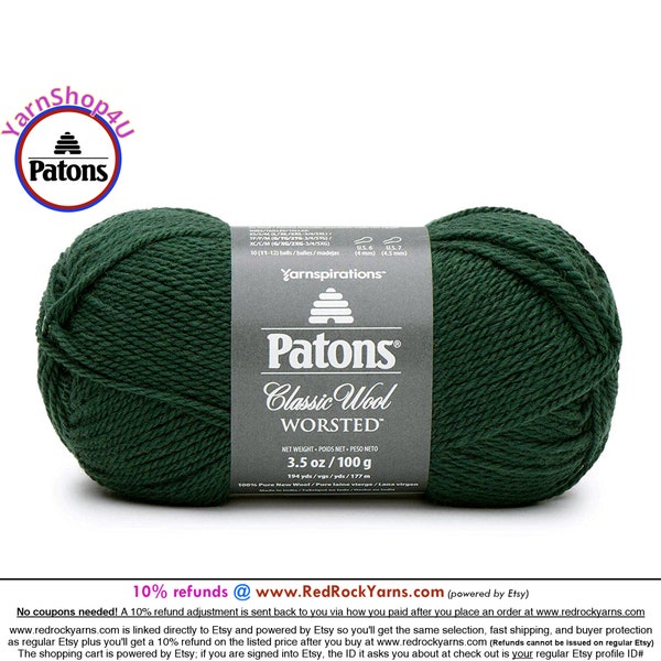PINE - Patons Classic Wool Worsted Yarn Medium Weight (4). 100% wool yarn. 3.5oz | 194 yards (100g | 177m)