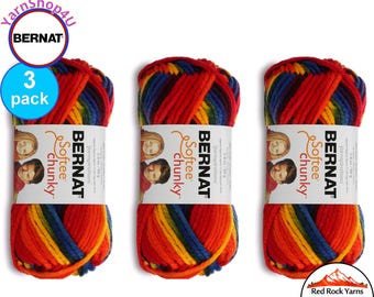 SCHOOL YARD OMBRE 3 pack! Bernat Softee Chunky Super Bulky Yarn. 2.8oz | 74yds | 100% Acrylic Yarn. 3 skeins = Bulk Buy!