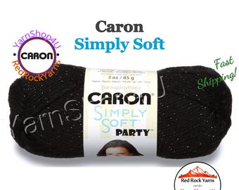 BLACK SPARKLE - Caron Simply Soft Party! 3 oz / 164 yds (85 g / 150 m) 99% Acrylic, 1 percent Metallic (3 ounce / 164 yards) Color #0007