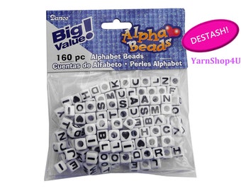 Darice White with Black Characters-6mm Cube Shaped Alphabet Beads Darice White with Black Characters-6mm Cube Shaped Alphabet Beads