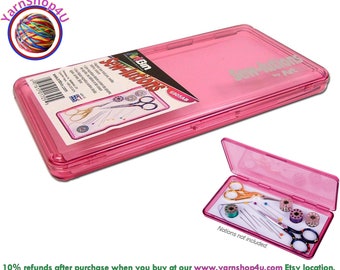 Sew-lutions Slim Line Magnetic Box. ArtBin Raspberry colored see through acrylic case for Needles, scissors and more!