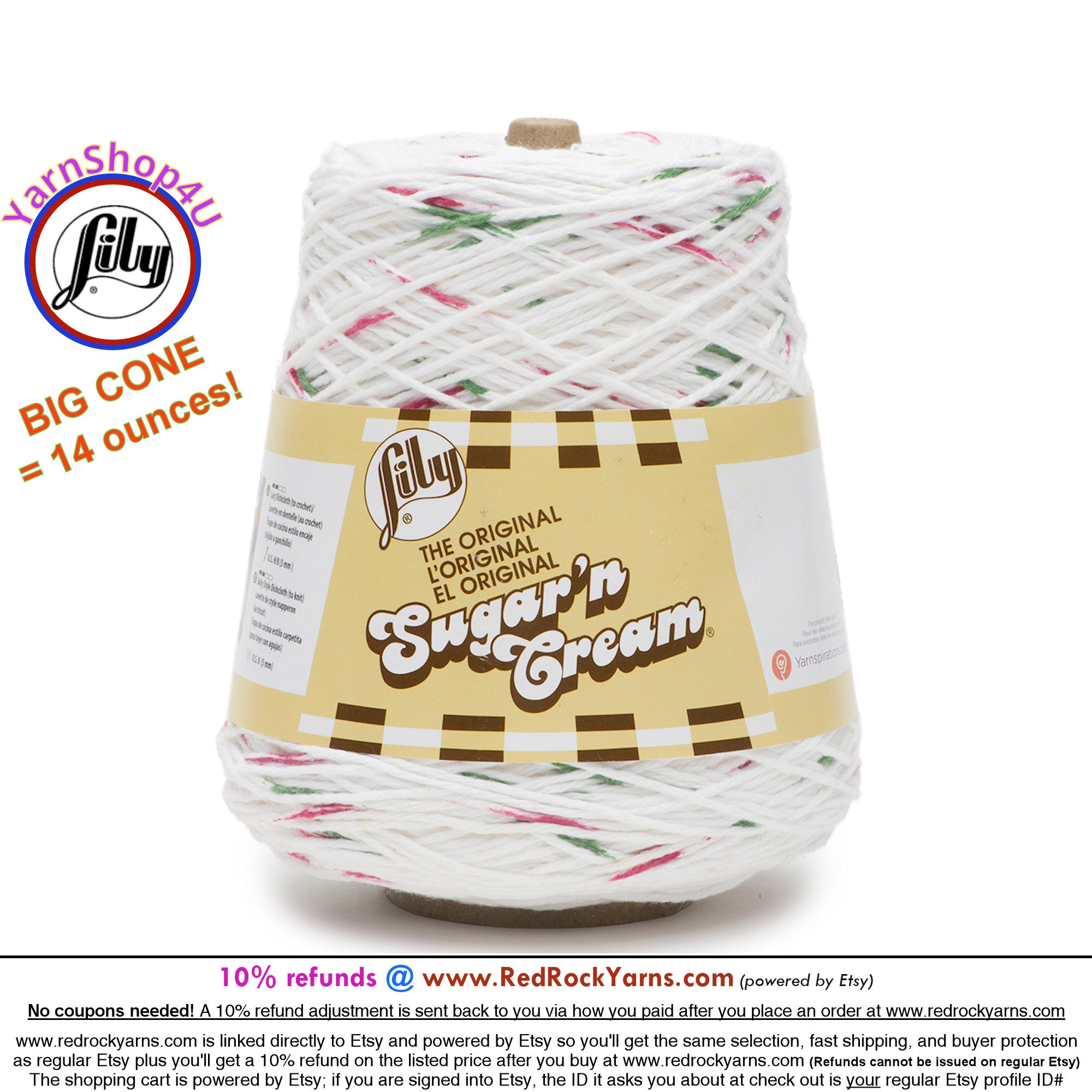 Lily Sugar'n Cream Cotton Cone Yarn, White , 1 Cone, 14 oz (Pack of 1)