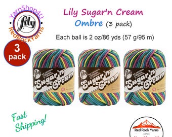 PSYCHEDELIC 3 Pack! 2oz | 95yds. Lily Sugar N Cream The Original 100% Cotton Yarn. 2 ounces / 95 yards ea. 3 skeins Bulk Buy!