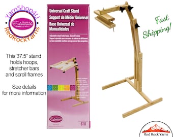 Universal Craft Stand. Frank Edmunds wood floor stand for hoops, stretchers bars, scroll frames. Adjusts for height, angle, L or R use #6111