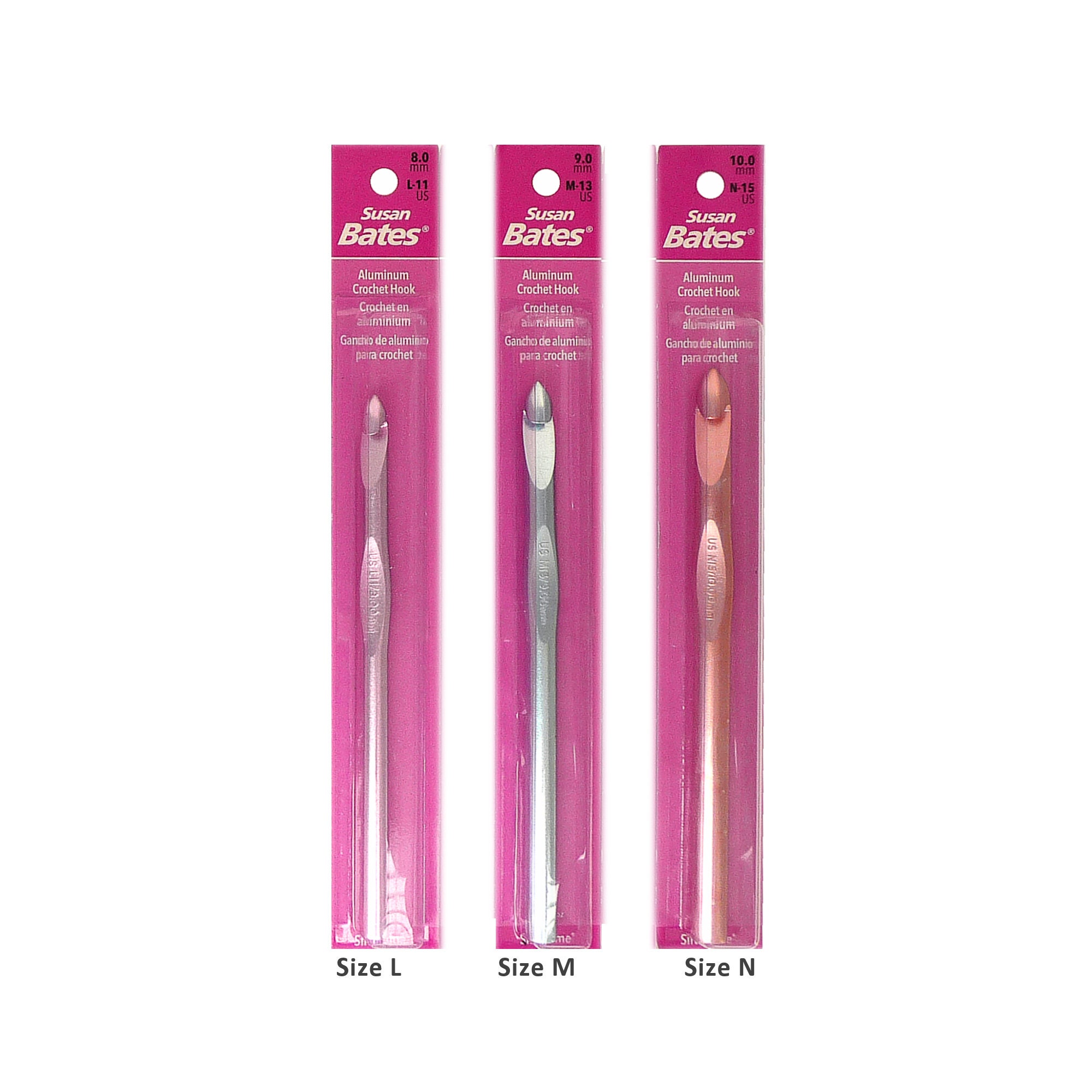 LMN 3 Piece Set of Susan Bates Crochet Hooks. Silvalume Hooks Are Solid  Aluminum Crochet Hooks. Crochet Hook Set Includes L-11, M-13 & N-15 