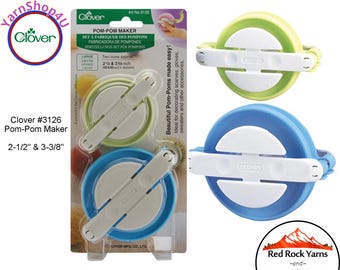 2-1/2" & 3-3/8" Pom Pom Makers by Clover has 2 sizes of Pom Pom tools. Make Solid or multi color Pom! Wind, cut, tie, fluff! #3126