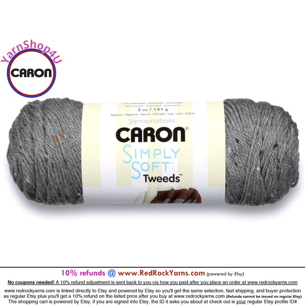 GRAY HEATHER (TWEED) - Caron Simply Soft Tweeds 5oz / 240yds (141g / 219m) 97% Acrylic yarn with 3 percent Viscose. Color #23002