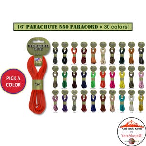 550 Parachute Paracord. 30 colors, 16 feet, 4mm. For survival crafts, collars, bracelets, leashes and more parachute cord crafts. PARA CORD