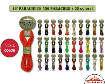 550 Parachute Paracord. 30 colors, 16 feet, 4mm. For survival crafts, collars, bracelets, leashes and more parachute cord crafts. PARA CORD