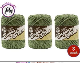 SAGE GREEN 3 Pack! 2.5oz | 120yd The Original Lily Sugar N Cream 100% Cotton Yarn. 3 Skeins Bulk Buy!