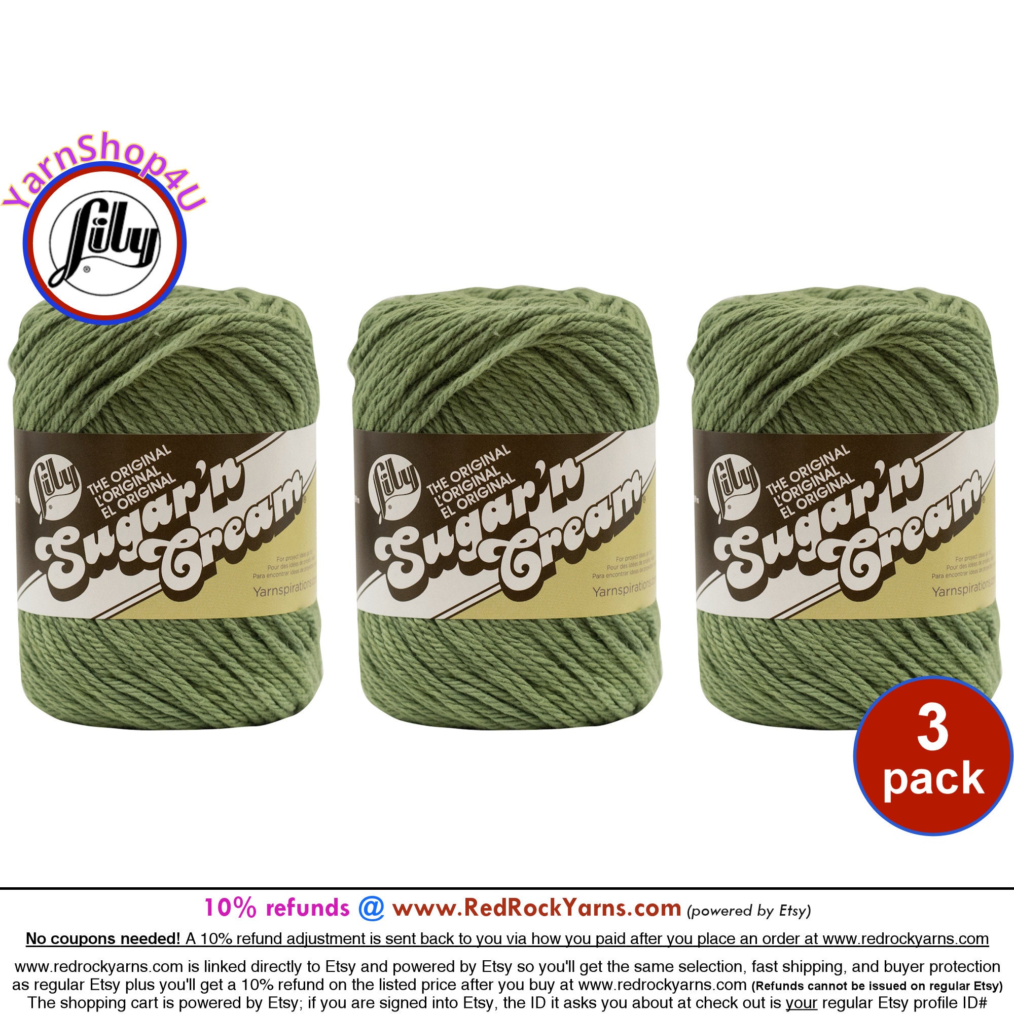 Lily Sugar 'N Cream The Original Solid Yarn, 2.5oz, Medium 4 Gauge, 100%  Cotton - Sage Green - Machine Wash & Dry