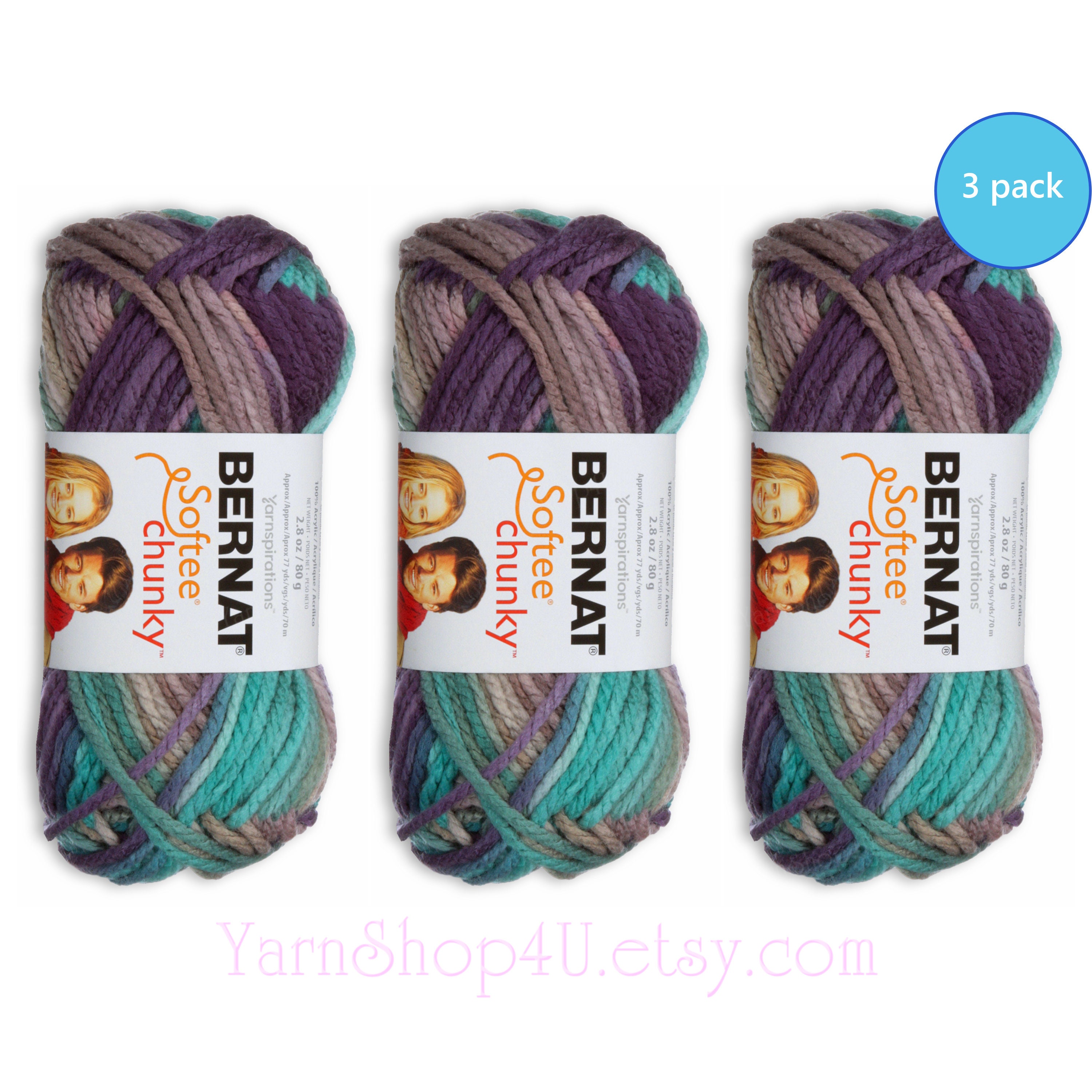 SHADOW OMBRE 3 pack! Bernat Softee Chunky Super Bulky Yarn. 2.8oz