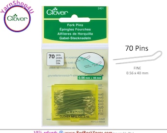 70 Fork Pins Clover Steel U-shape fine pins in a Reusable yellow tint acrylic box. Clover #2401