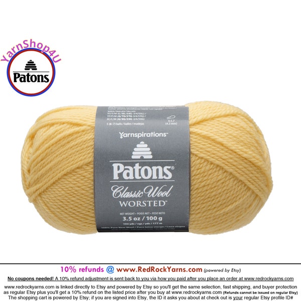 SOFT SUNSHINE - Patons Classic Wool Worsted Yarn Medium Weight (4). 100% wool yarn. 3.5oz | 194 yards (100g | 177m)