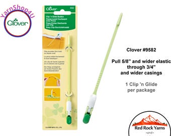 Clip 'n Glide Bodkin. Pull 5/8" elastic through 3/4" and wider casings. This long, flexible bodkin firmly holds elastic ends. Clover #9582
