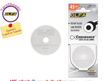45mm (1pkg or 2pkgs) OLFA ENDURANCE BLADE Rotary Cutting Blade. Cuts Twice as Long! RB45H-1 (option: get 1 package or save more and get 2!)