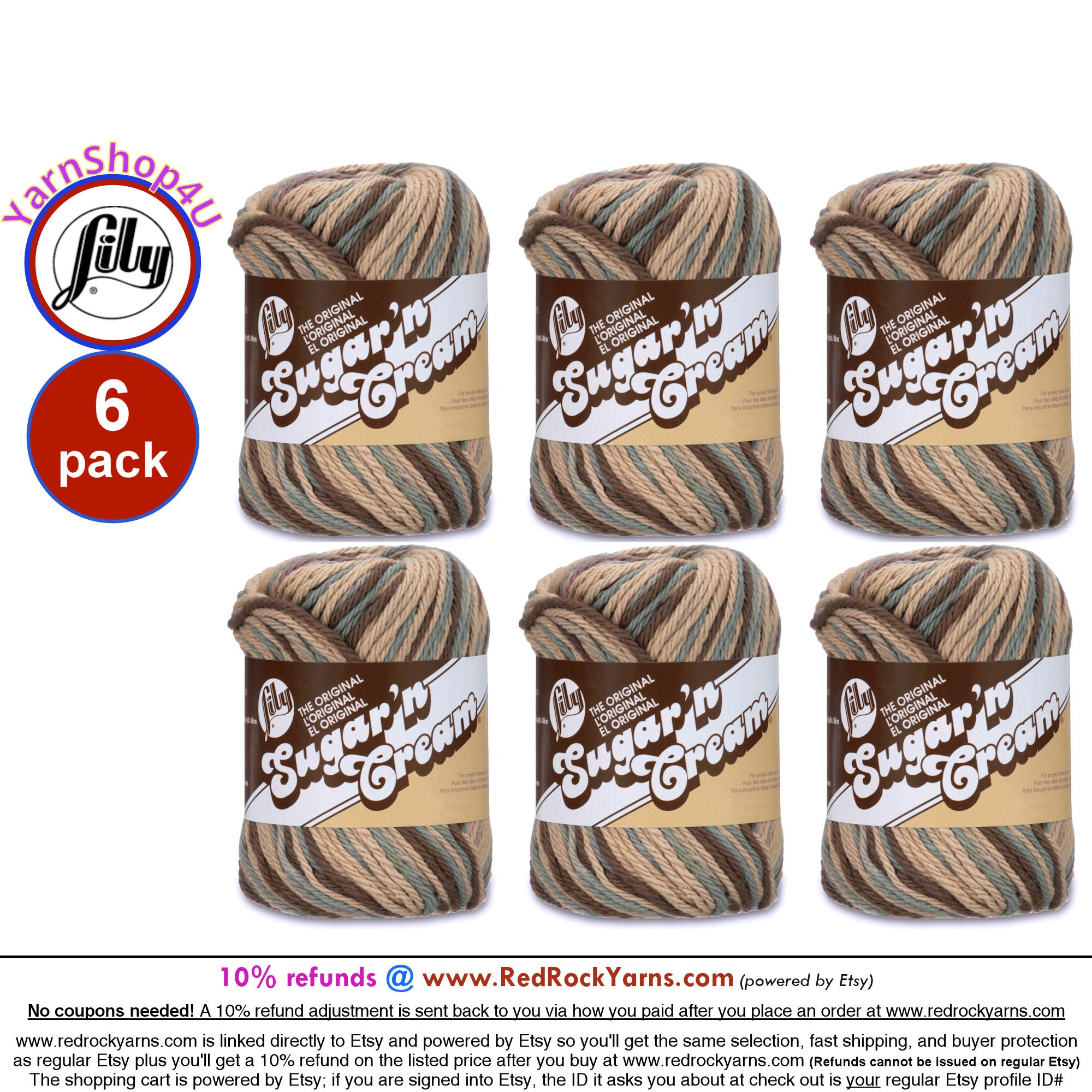 Lily Sugar'N Cream Natural Stripes Yarn - 6 Pack of 57g/2oz