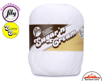 WHITE - Super Size 4oz | 190yds. 100% Cotton yarn. Original Lily Sugar N Cream. Solid Cotton Yarn (4 ounces | 190 yards)
