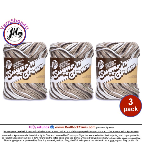 CHOCOLATE OMBRE 3 Pack! 2oz | 95yds. Lily Sugar N Cream The Original 100% Cotton Yarn. 2 ounces / 95 yards ea. 3 skeins Bulk Buy!