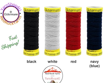 GUTERMANN ELASTIC Sewing Thread Black, White, Red. or Navy (dark blue). 11 yards ea spool. 64% polyester / 36 polyurethane. Pick your color!