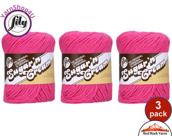HOT PINK 3 Pack! 2.5oz | 120yd The Original Lily Sugar N Cream 100% Cotton Yarn. 3 Skeins Bulk Buy!