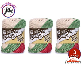 HOLIDAY STRIPES 3 Pack 2oz/95yds each. Lily Sugar N Cream The Original 100% Cotton Yarn. Makes Wide Stripes