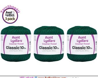 FOREST GREEN 3 Pack! Aunt Lydia's Classic 10 Crochet Thread. Item #154-0449