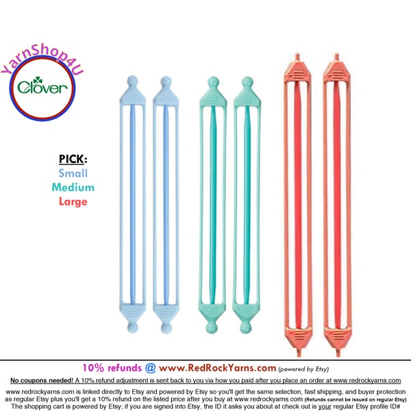 Clover Double Ended Stitch Holders. Pick your Size! Blue: smaller needles, Green/Orange larger needles w/ 2 lengths. Clover #351, 3006, 352