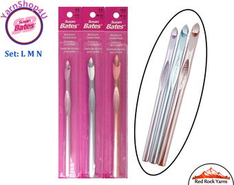 LMN 3 piece set of Susan Bates Crochet Hooks. Silvalume Hooks are solid Aluminum Crochet hooks. Crochet hook set includes L-11, M-13 & N-15