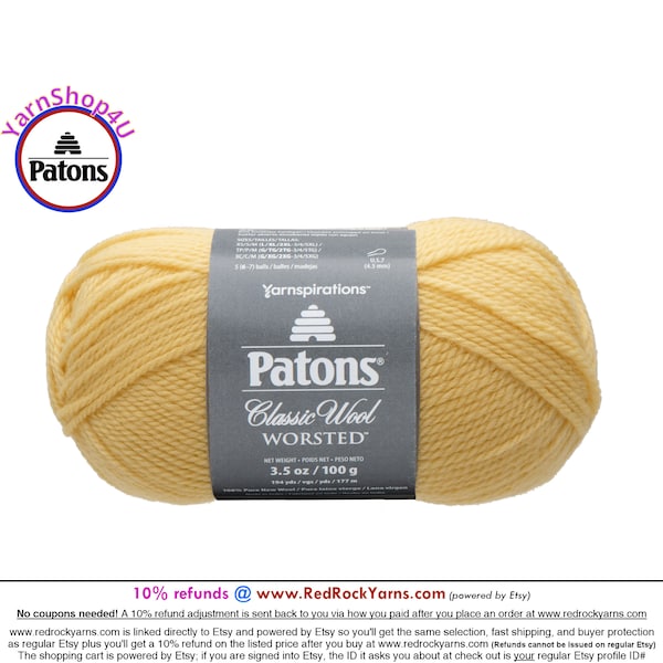 SUNSHINE - Patons Classic Wool Worsted Yarn Medium Weight (4). 100% wool yarn. 3.5oz | 194 yards (100g | 177m)
