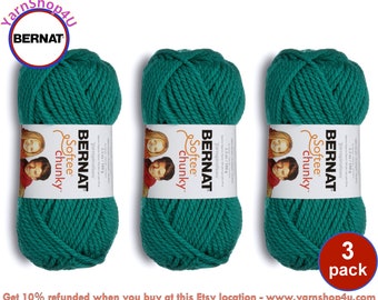 EMERALD 3 pack! Bernat Softee Chunky Yarn Super Bulky Yarn. 3.5oz | 108yds | 100% Acrylic Yarn. 3 skeins per pack = Bulk Buy!