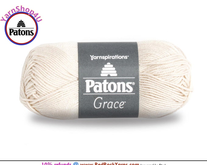 NATURAL Patons Grace Yarn Light Weight 3. 100 Mercerized Cotton, 1.75