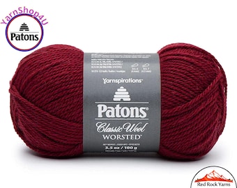 CLARET - Patons Classic Wool Worsted Yarn Medium Weight (4). 100% wool yarn. 3.5oz | 194 yards (100g | 177m)