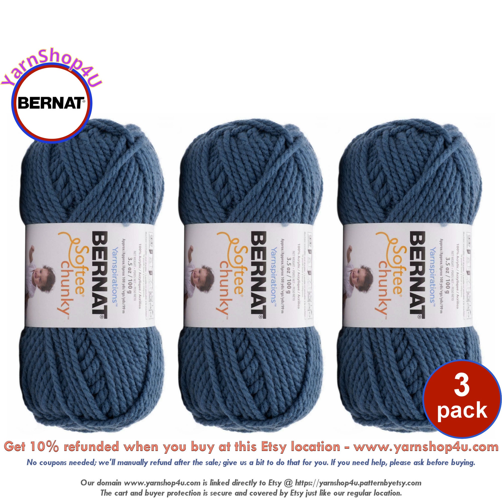 Lion Brand Yarn Jeans Brand New Denim Medium Acrylic Blue Yarn 3 Pack 