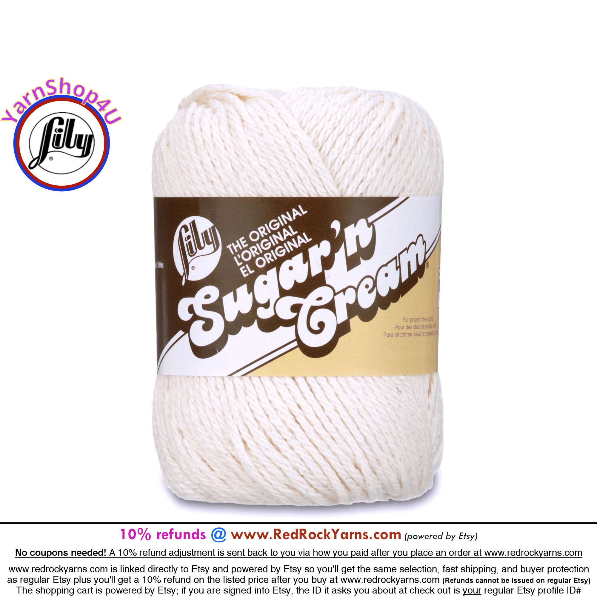 Lily Sugar'N Cream Ecru Yarn - 6 Pack of 71g/2.5oz - Cotton - 4 Medium  (Worsted) - 120 Yards - Knitting/Crochet